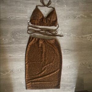 Chic black and shimmering, golden glitter, crop top and Skirt Set